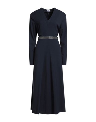 Brunello Cucinelli Woman Midi Dress Midnight Blue Size M Virgin Wool, Elastane, Ecobrass In Blue