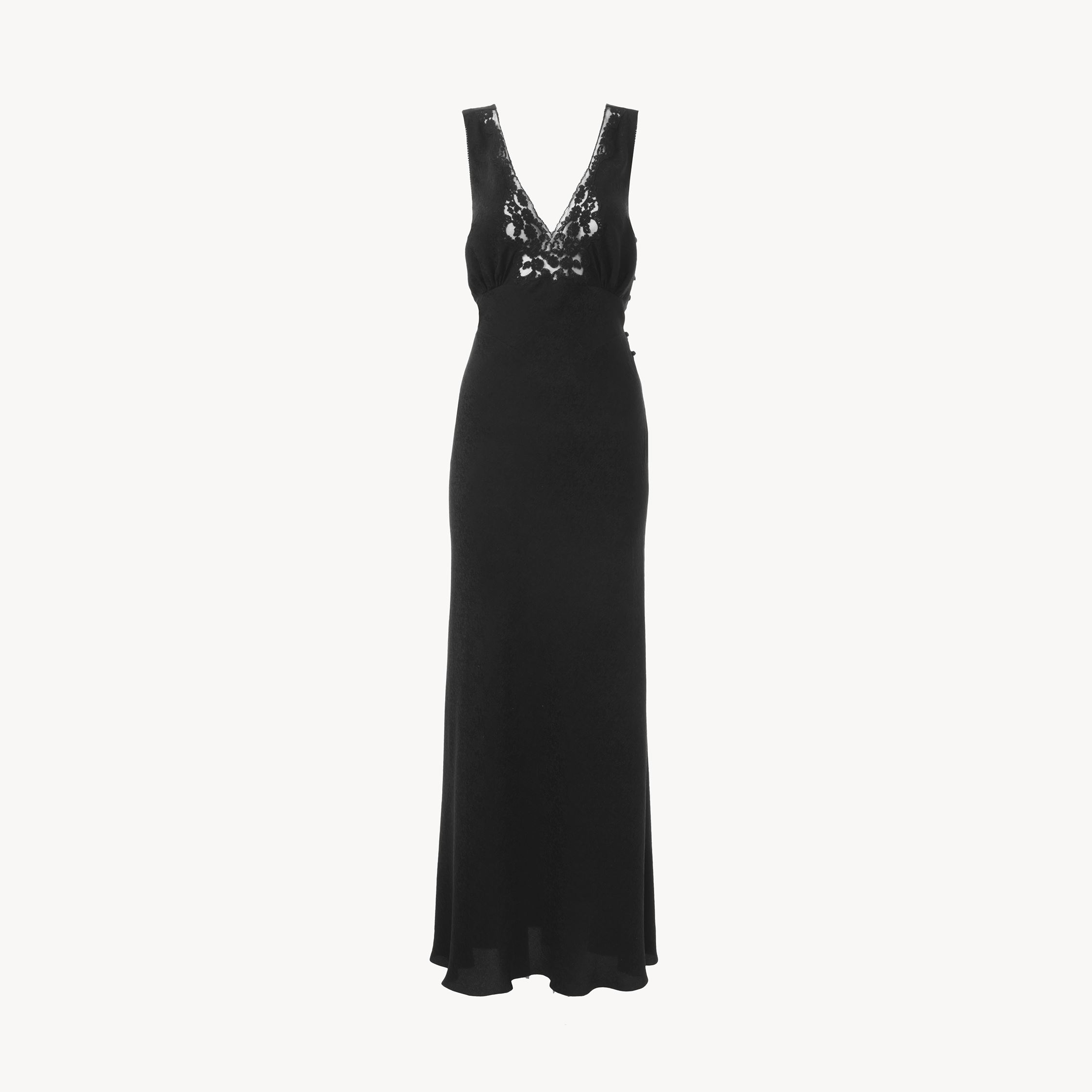 Chloé Sleeveless Column Dress In Silk Jacquard & Lace Black Size 8 100% Cotton In Black