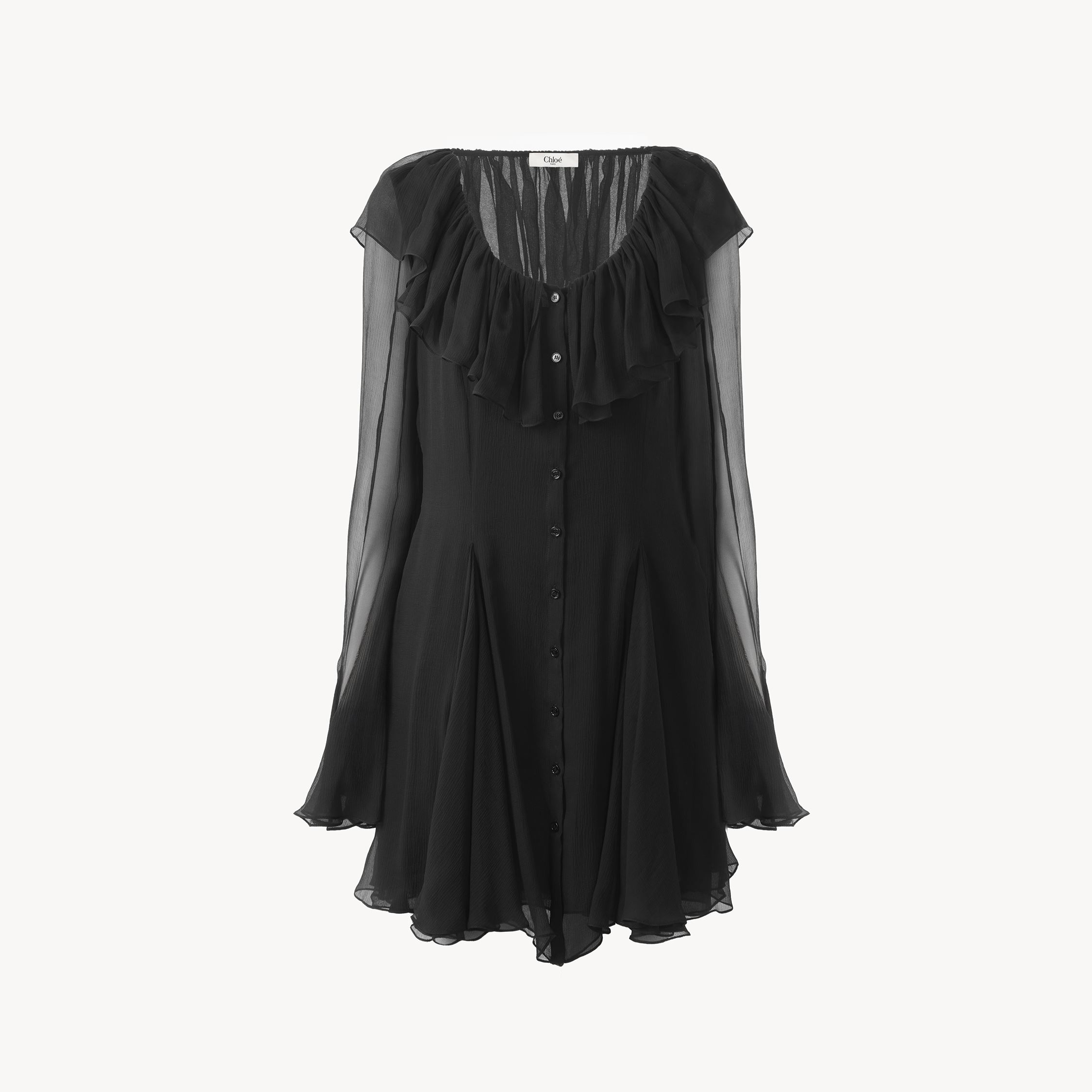 Chloé Flared Mini Dress In Silk Mousseline Black Size 2 100% Silk, Pinctada Maxima, Farmed, Coo Australia