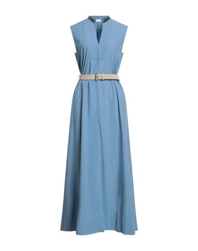 Brunello Cucinelli Woman Maxi Dress Slate Blue Size L Cotton In Blue