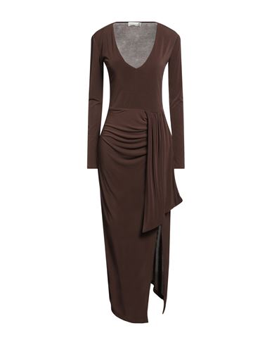 Haveone Woman Maxi Dress Brown Size M Polyester, Elastic Fibres In Burgundy