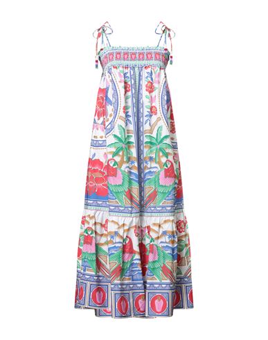 Farm Rio Woman Midi Dress White Size L Cotton In Multi