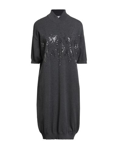 Brunello Cucinelli Cashmere Woman Midi Dress Grey Size L Virgin Wool, Cashmere, Silk In Gray
