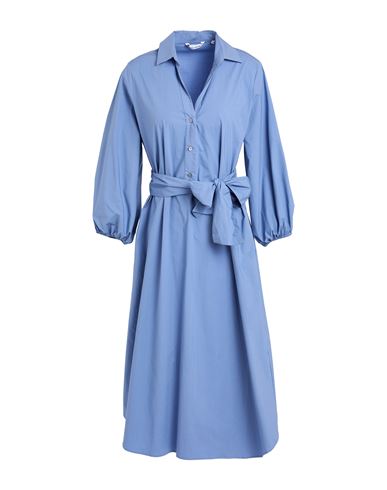 Caliban Woman Midi Dress Slate Blue Size 8 Cotton, Elastane In Blue