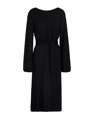 Le Tricot Perugia Woman Midi Dress Black Size L Virgin Wool, Polyester In Black