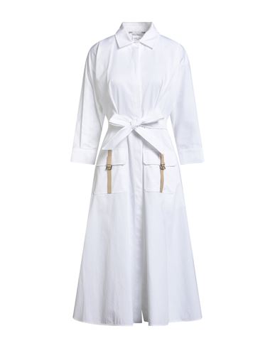 Max Mara Woman Midi Dress White Size 14 Cotton, Silk, Elastane, Cow Leather In White