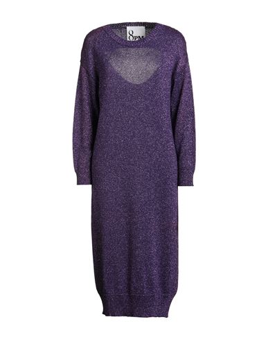 8pm Woman Midi Dress Purple Size L Viscose, Metallic Fiber