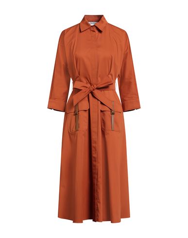 Max Mara Woman Midi Dress Tan Size 8 Cotton, Silk, Elastane, Cow Leather In Brown