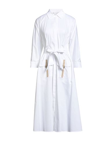 Max Mara Woman Midi Dress White Size 14 Cotton, Silk, Elastane, Cow Leather In White