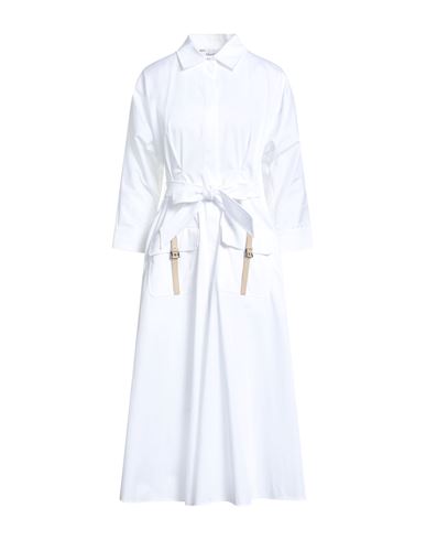Max Mara Woman Midi Dress White Size 14 Cotton, Silk, Elastane, Cow Leather In White