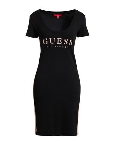 Guess Woman Mini Dress Black Size L Cotton, Elastane