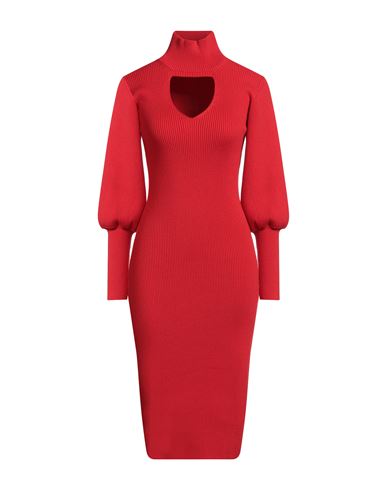 4giveness Woman Midi Dress Red Size L Viscose, Polyester, Polyamide In Red