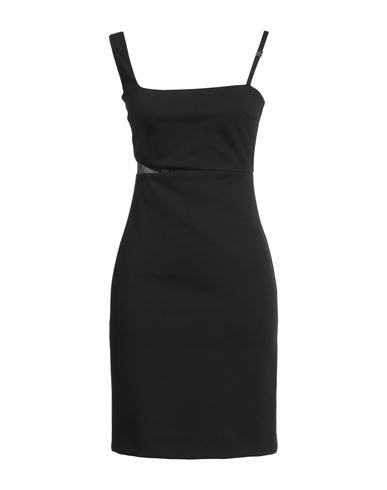 Hugo Boss Square-neck Mesh-insert Midi Dress In Black