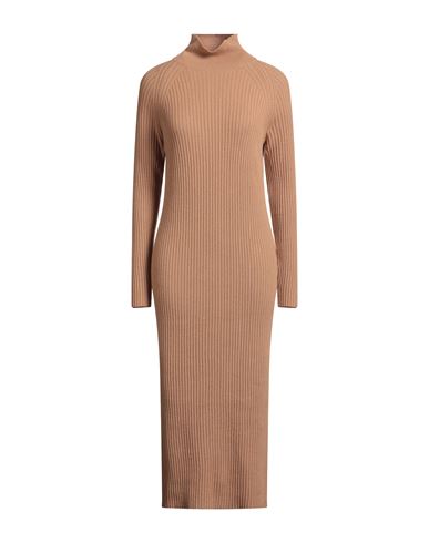 Antonelli Woman Midi Dress Camel Size M Virgin Wool, Silk, Cashmere In Brown