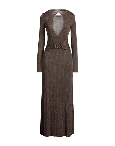 Twinset Woman Maxi Dress Gold Size L Viscose, Metallic Polyester, Polyamide In Gray