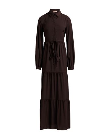 Twinset Woman Maxi Dress Dark Brown Size 4 Polyester In Brown