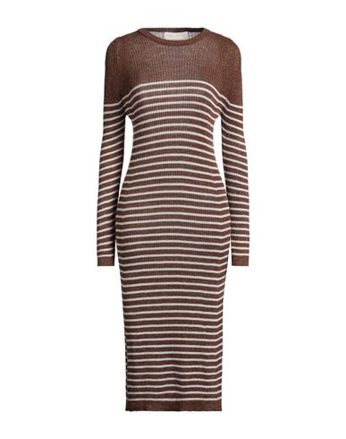 Chiara Bertani Woman Midi Dress Brown Size L Viscose, Acrylic, Merino Wool, Metallic Fiber, Polyeste In Brown