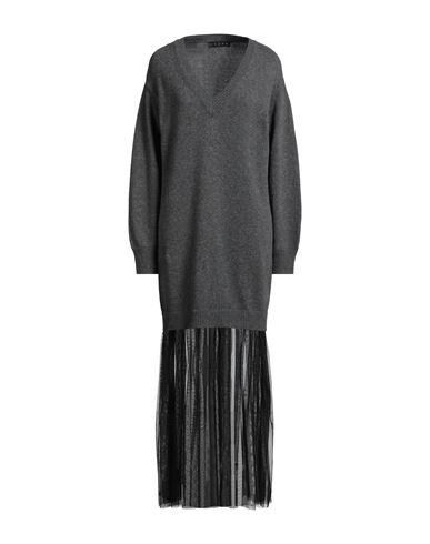 Icona By Kaos Woman Maxi Dress Grey Size S Viscose, Polyamide, Wool, Cashmere, Polyester In Gray