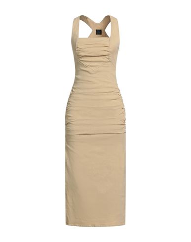 Pinko Woman Midi Dress Beige Size 2 Linen, Viscose, Elastane In Brown