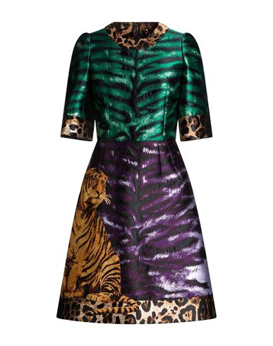 Dolce & Gabbana Woman Mini Dress Green Size 2 Polyester, Metallic Polyester, Viscose, Glass, Crystal In Multi