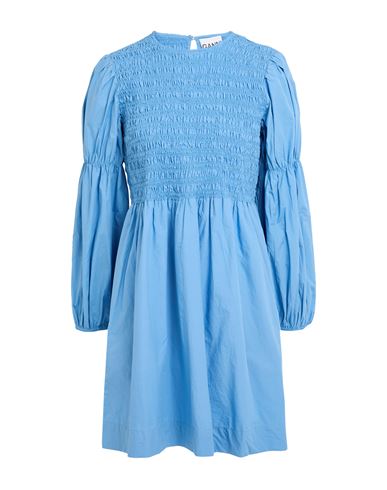 Ganni Woman Mini Dress Light Blue Size 6 Organic Cotton In Blue