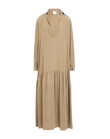 Alysi Chocolat Woman Maxi Dress Military Green Size 6 Silk In Brown