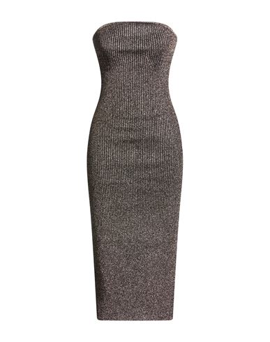 Khaite Woman Midi Dress Gold Size L Virgin Wool, Polyester, Metallic Fiber, Polyamide, Elastane In Brown