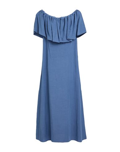 Xacus Woman Midi Dress Slate Blue Size 8 Viscose, Linen