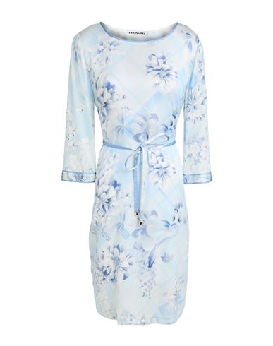 Leonard Paris Woman Midi Dress Sky Blue Size 10 Silk, Elastane