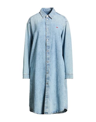 Diesel Woman Midi Dress Blue Size L Cotton