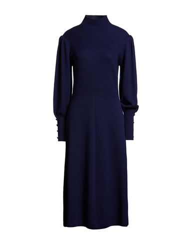 Luisa Spagnoli Woman Midi Dress Navy Size L Virgin Wool In Blue