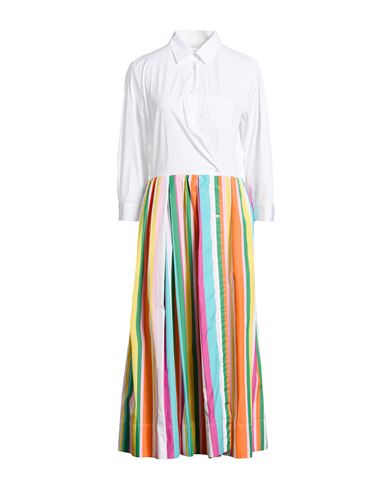 Sara Roka Woman Midi Dress White Size 10 Cotton, Polyamide In Multi