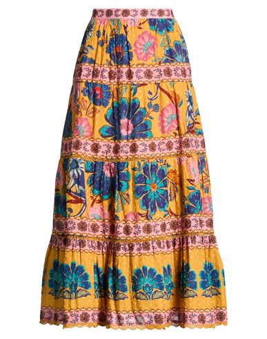 Farm Rio Woman Midi Skirt Orange Size S Cotton In Multi