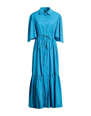Mdm Mademoiselle Du Monde Woman Maxi Dress Azure Size 12 Cotton In Blue
