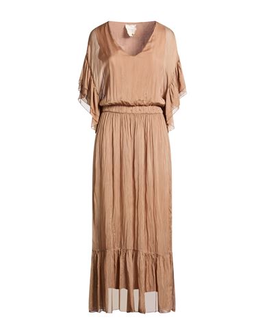 King Kong Woman Maxi Dress Sand Size M Viscose, Silk In Brown