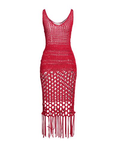 Laneus Woman Midi Dress Red Size 6 Cotton, Polyester, Polyamide