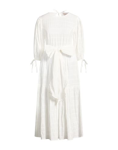 Barbour Woman Midi Dress White Size 12 Cotton, Elastane