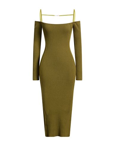 Jacquemus Woman Midi Dress Military Green Size 0 Viscose, Linen, Polyamide, Elastane