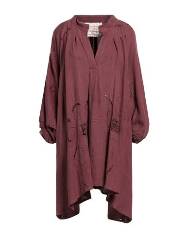 By Walid Woman Mini Dress Burgundy Size L Linen In Red