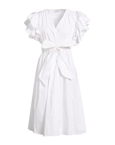 Hopper Woman Midi Dress White Size M Cotton In Gray