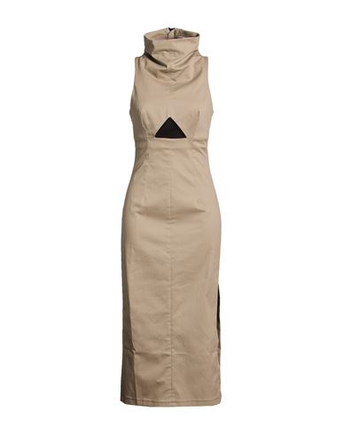 The Mannei Woman Midi Dress Khaki Size 6 Cotton, Elastane In Sand