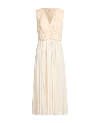Sandro Woman Midi Dress Cream Size 10 Polyester, Linen, Cotton, Elastane In White