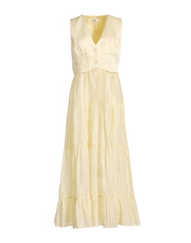 Sandro Woman Midi Dress Pastel Yellow Size 10 Linen, Polyester, Viscose
