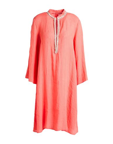 120% Lino Woman Mini Dress Tomato Red Size 10 Linen In Orange