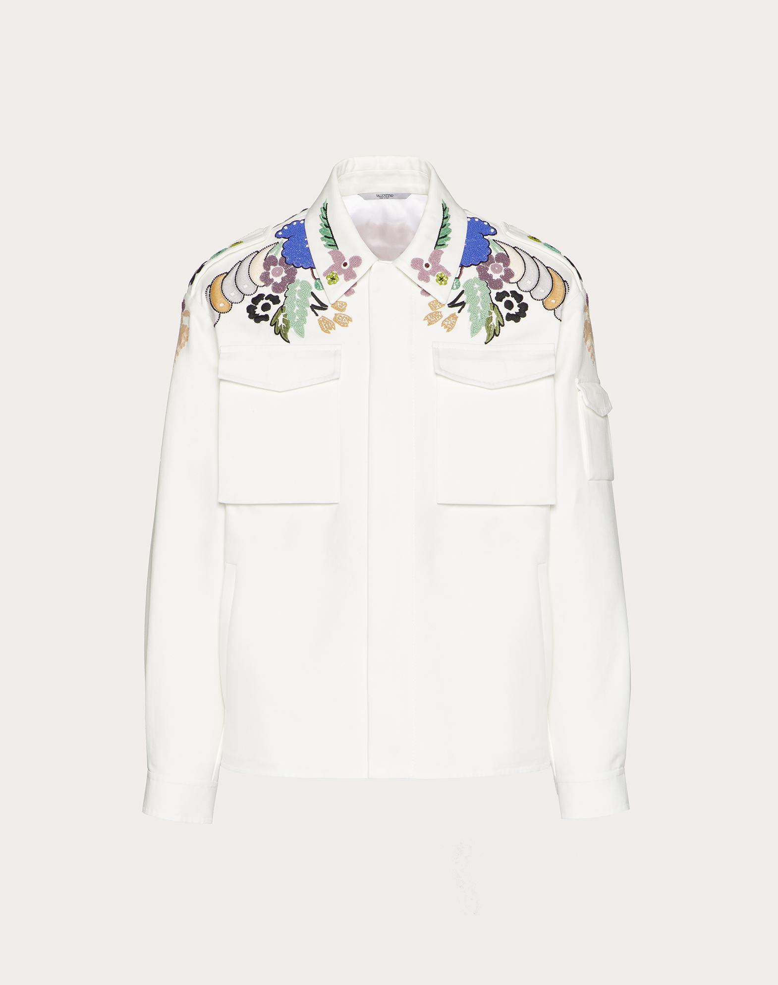 Valentino World Arazzo Embroidered Collared Jacket In White
