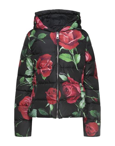 Dolce & Gabbana Multicolor Floral-print Short Down Jacket In Black