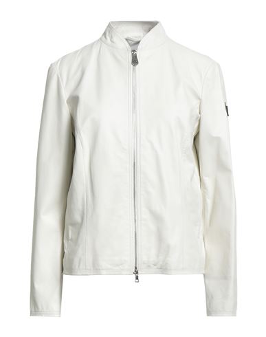 Peuterey Woman Jacket Off White Size 8 Leather In Purple