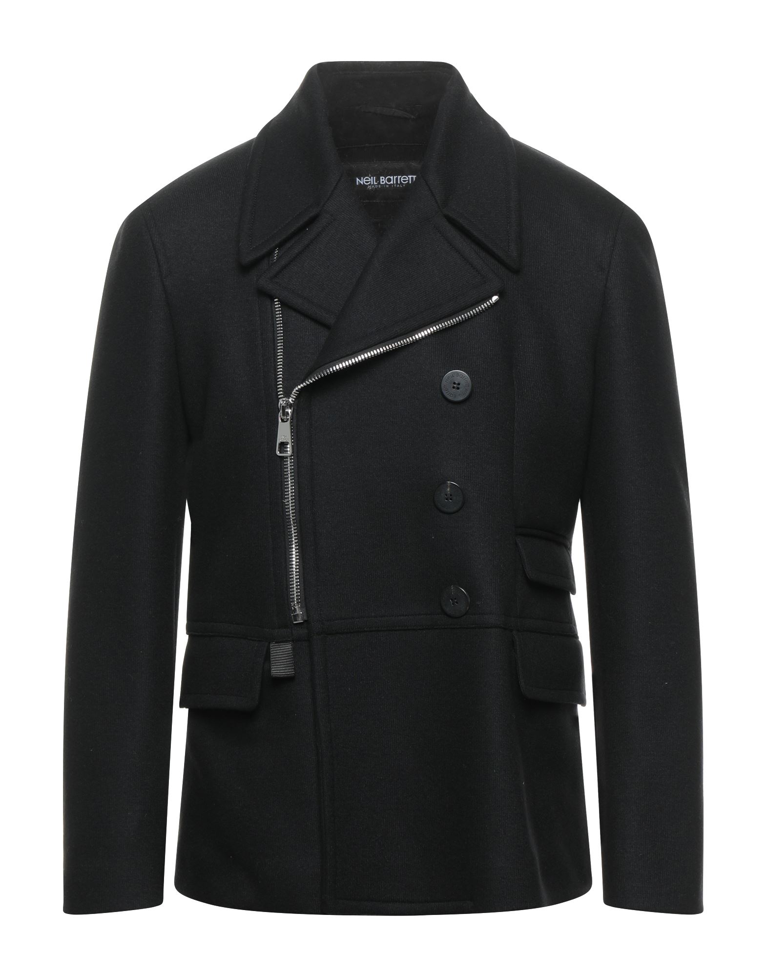 Shop Neil Barrett Man Coat Black Size 36 Wool, Polyamide, Polyester, Cotton, Lambskin