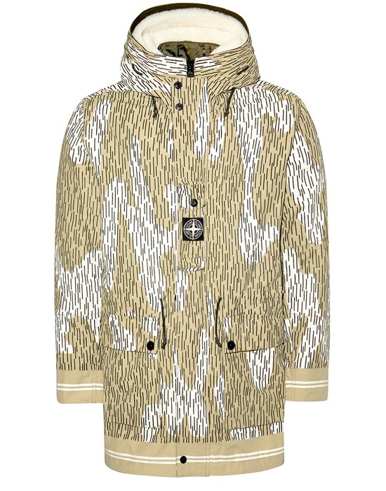 Sold out - STONE ISLAND 429E1 NASLAN LIGHT WATRO RAIN CAMO REFLECTIVE WITH DETACHABLE NYLON RASO/SHEEPSKIN LINING Mid-length jacket Man Ecru