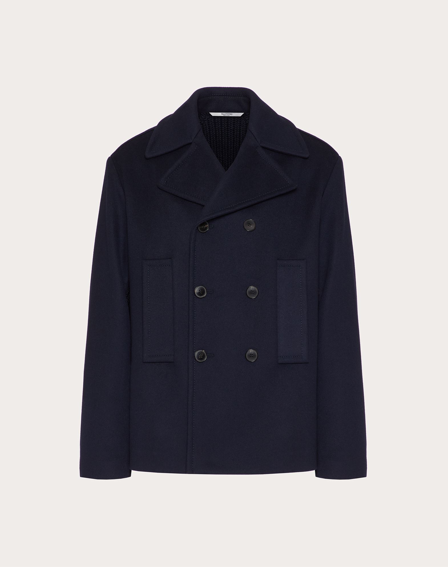 Click to view more detailed imagery on our partner's website Valentino Uomo Blouson Aus Doppellagiger Wolle Im Material-mix Herren Marineblau Kaschmir 10%, Schur In Blue